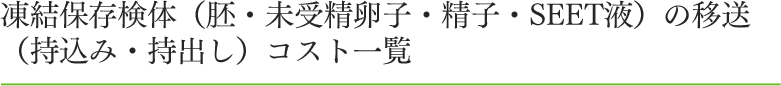 凍結保存検体（胚・未受精卵子・精子・SEET液）の移送（持込み・持出し）コスト一覧