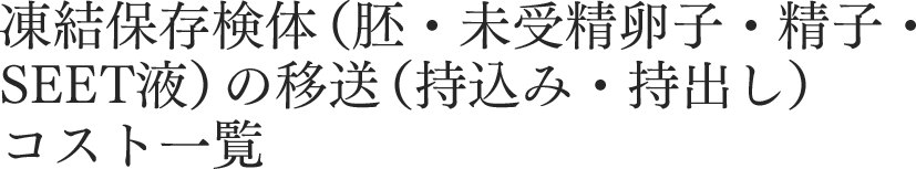 凍結保存検体（胚・未受精卵子・精子・SEET液）の移送（持込み・持出し）コスト一覧